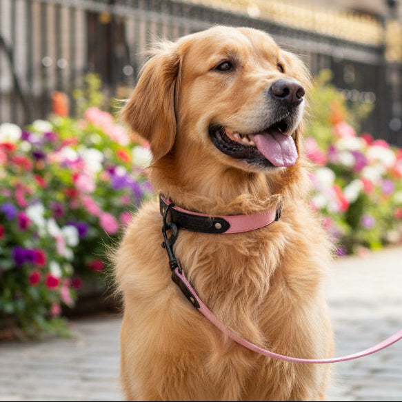Pink Suede Dog Collar with Black Leather