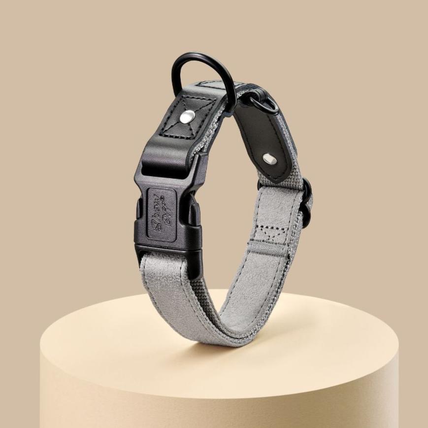 Grey Suede Dog Collar with Black Leather
