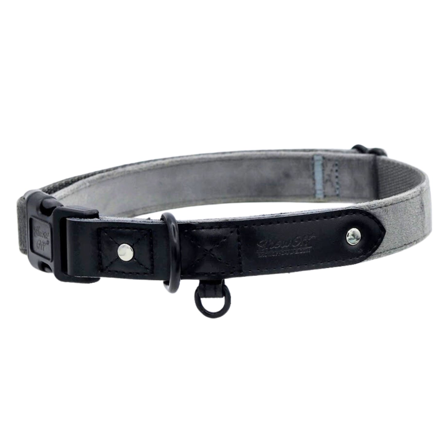 Grey Velvet Dog Collar with Black Leather