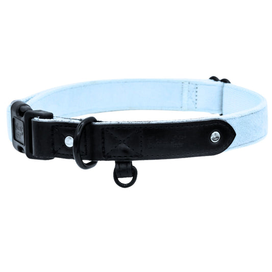 Light Blue Velvet Dog Collar with Black Leather