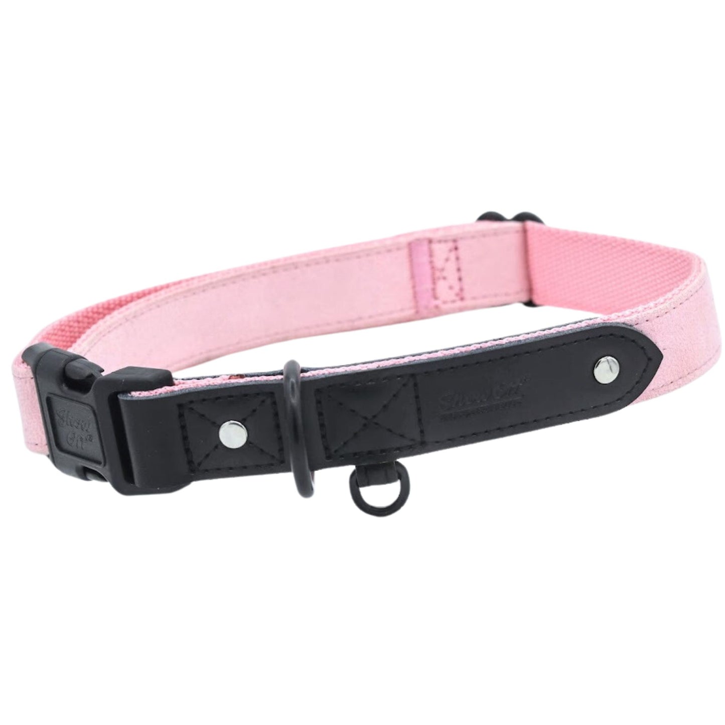 Pink Suede Dog Collar with Black Leather