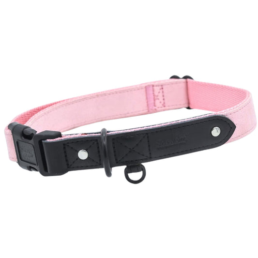Pink Suede Dog Collar with Black Leather