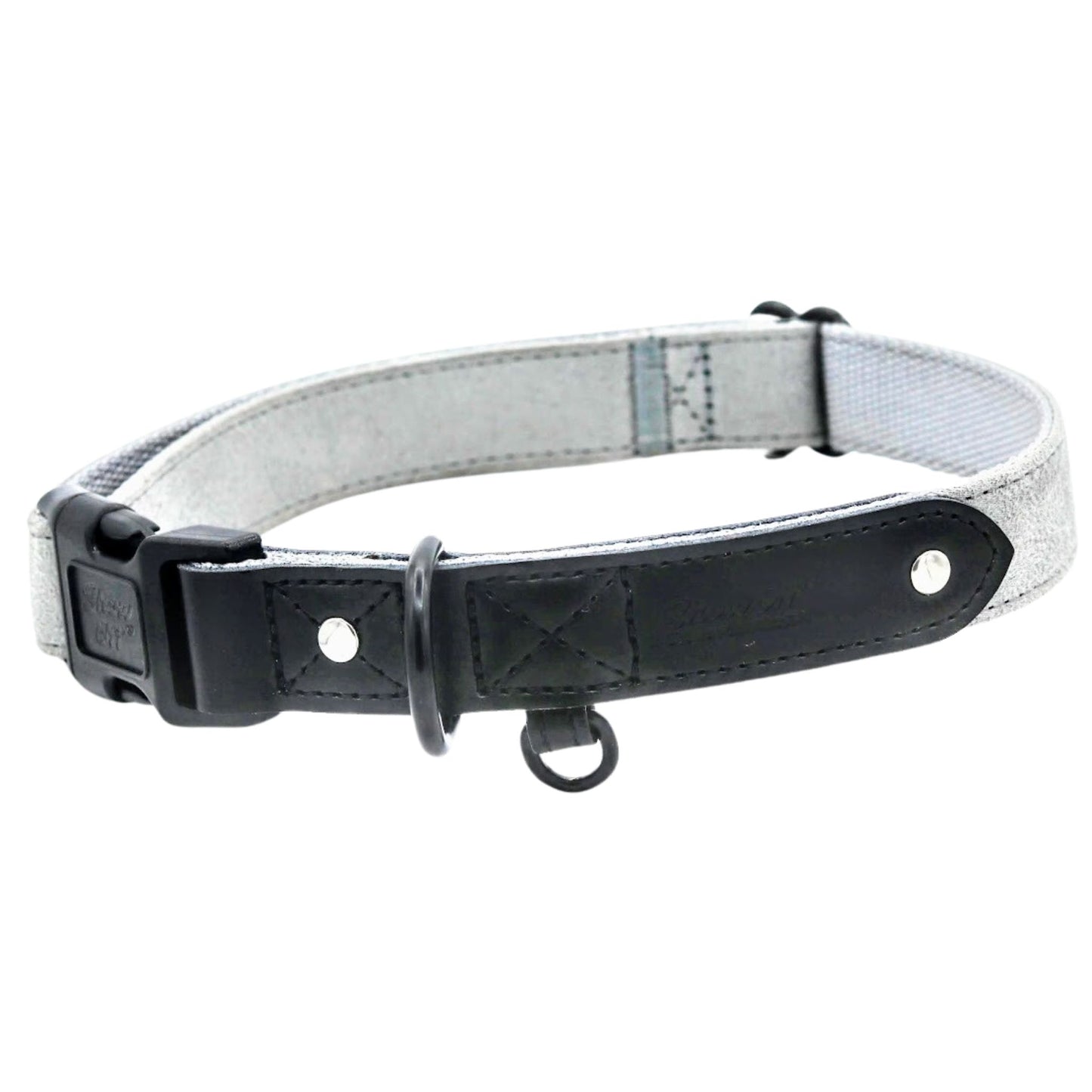 Grey Suede Dog Collar with Black Leather