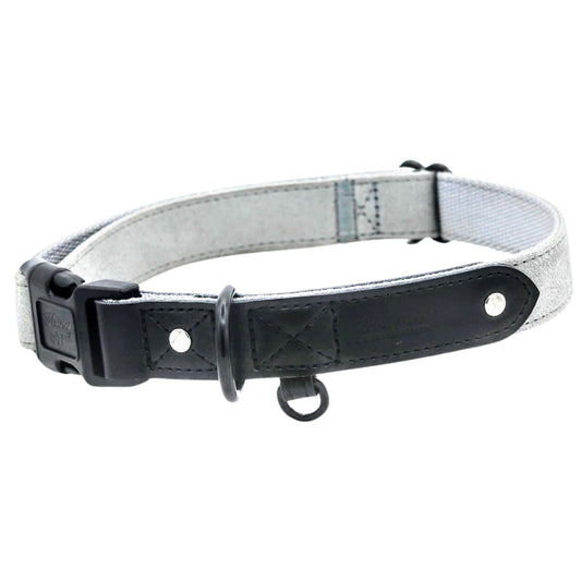 Grey Suede Dog Collar with Black Leather