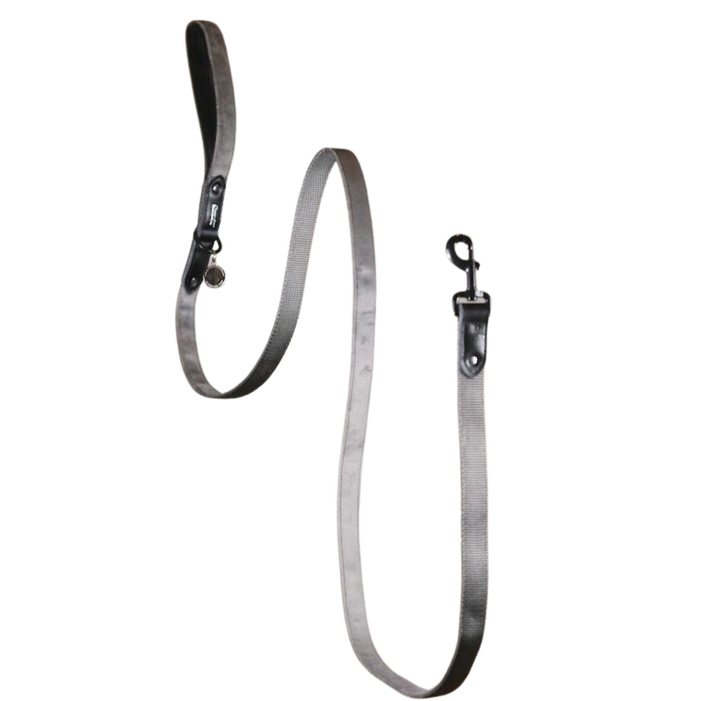 Grey Velvet Dog Leash with Black Leather