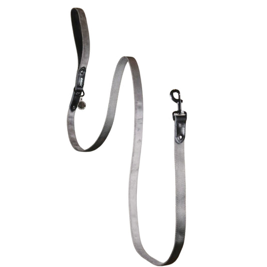 Grey Velvet Dog Leash with Black Leather
