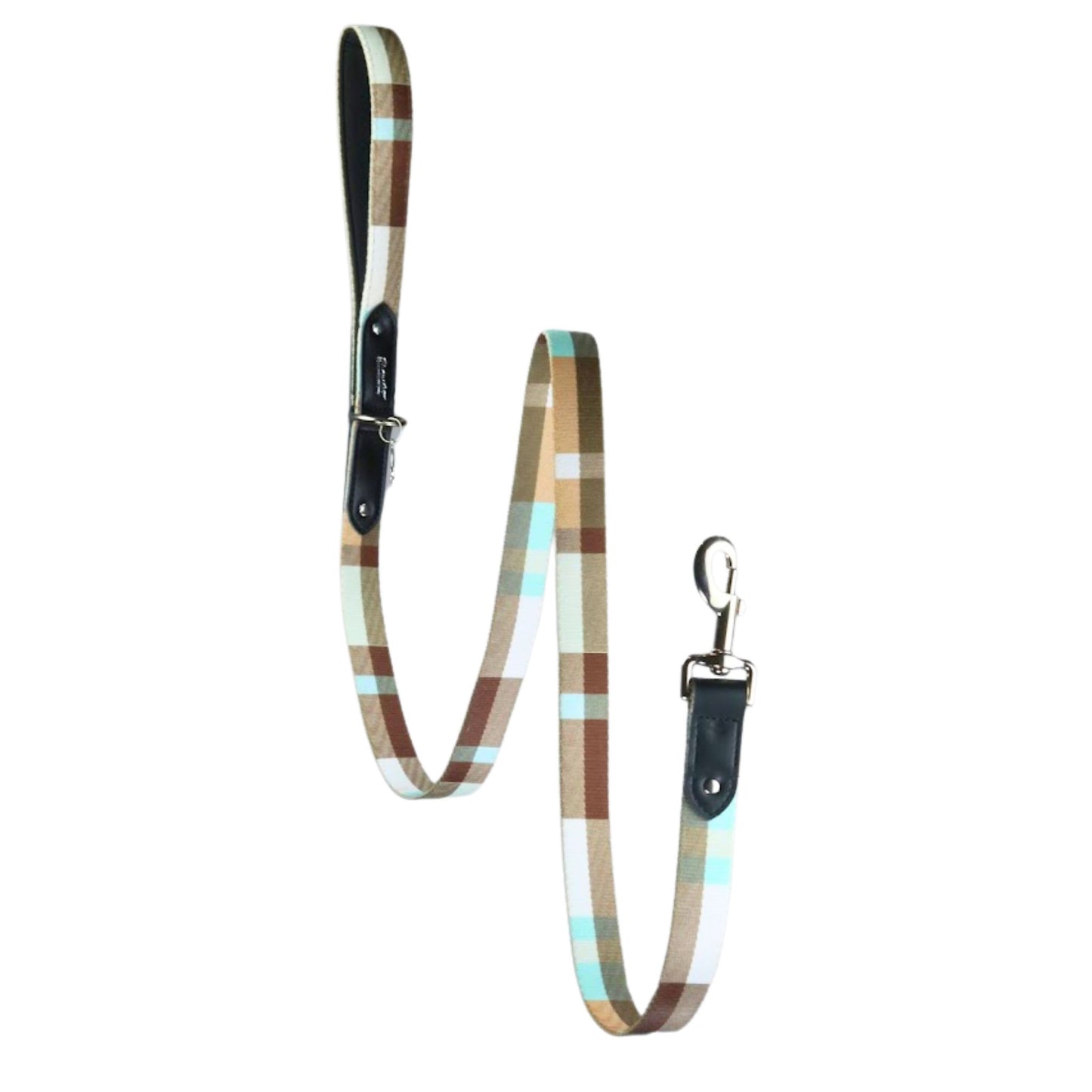 Brown Plaid Dog Leash with Black Leather