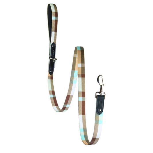 Brown Plaid Dog Leash with Black Leather