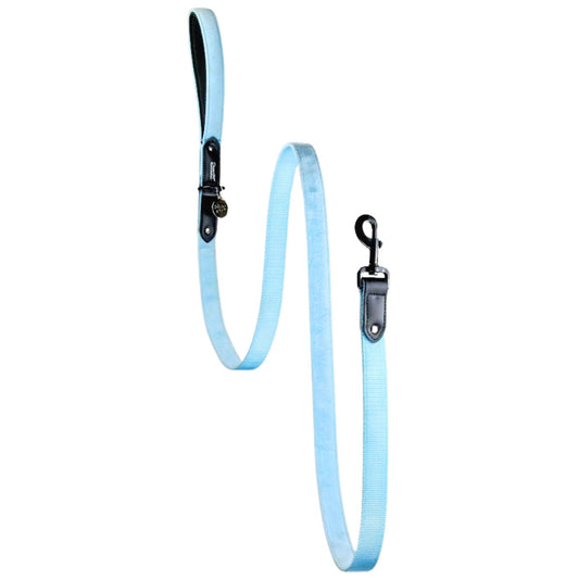 Light Blue Velvet Dog Leash with Black Leather