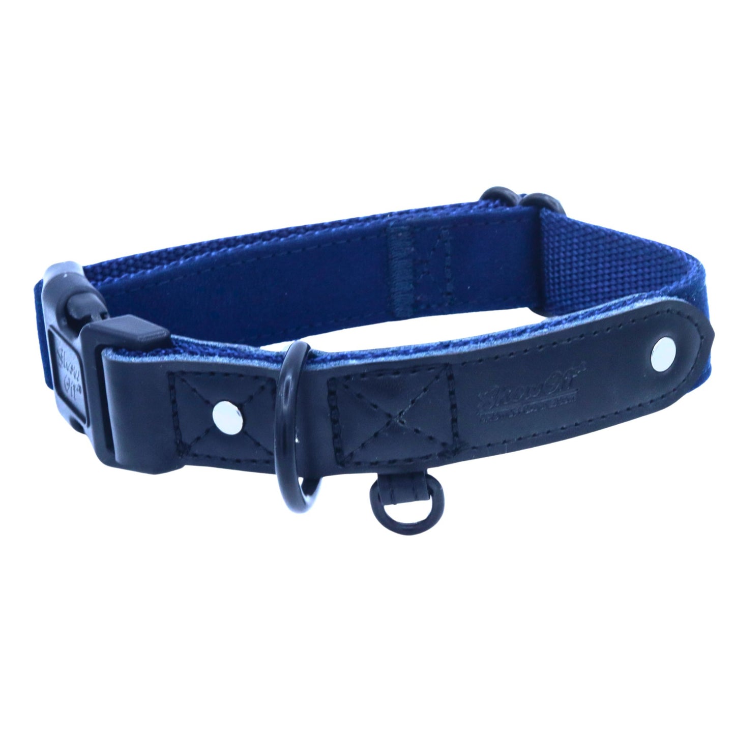 Dark Blue Suede Dog Collar with Black Leather