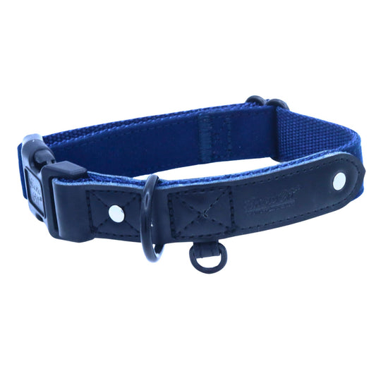 Dark Blue Suede Dog Collar with Black Leather