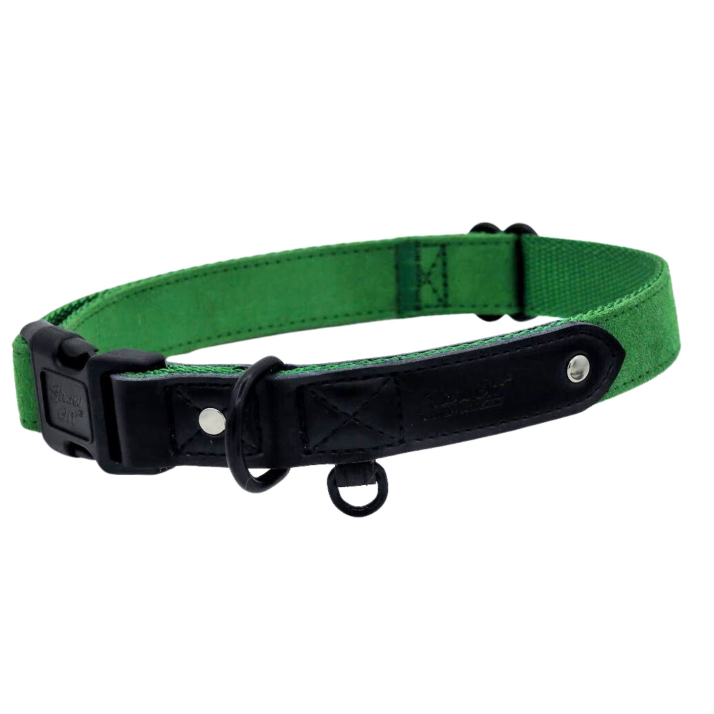 Emerald Green Suede Dog Collar with Black Leather